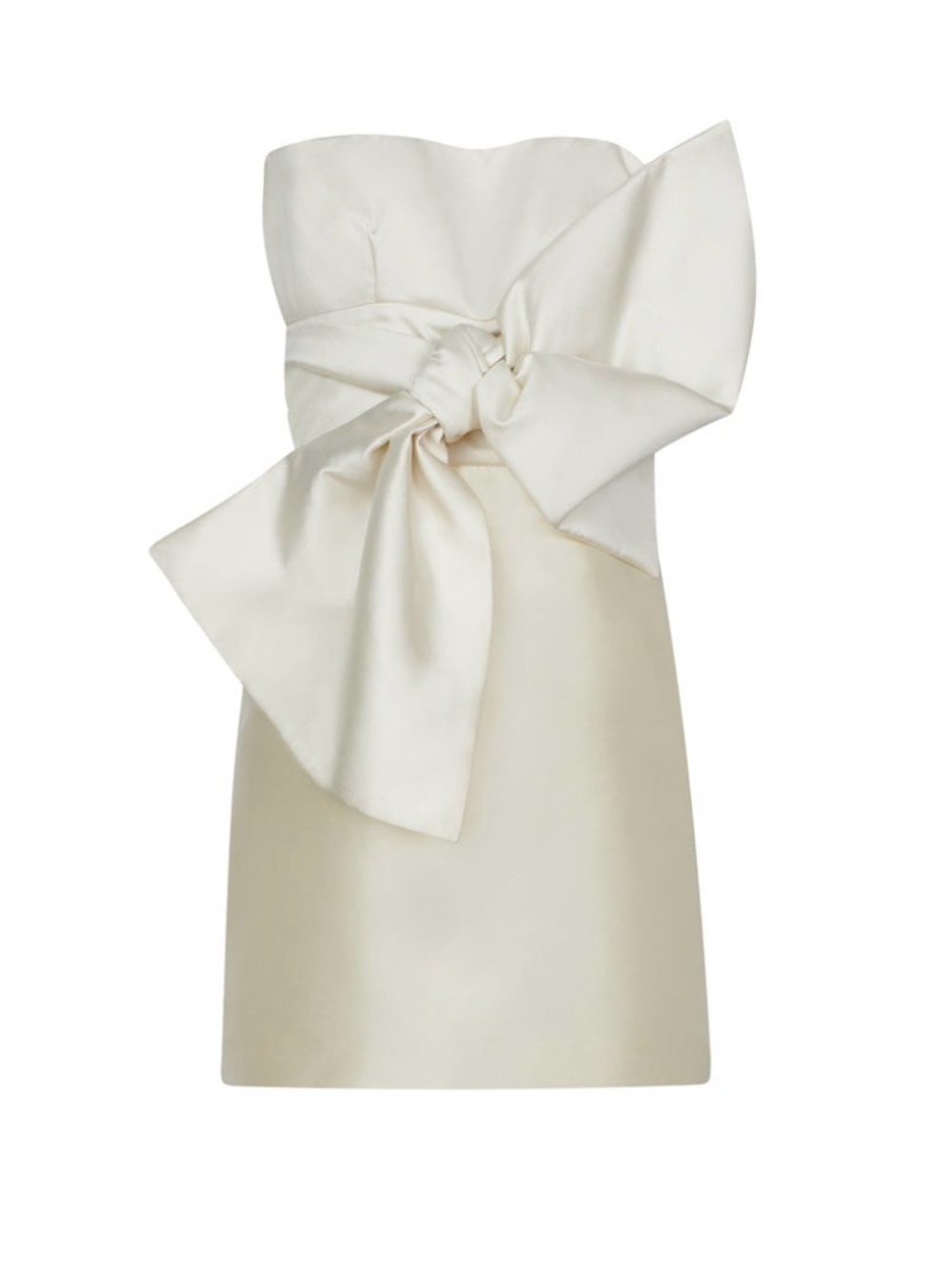 Moda Zeta Caña Mini Silk Ivory Strapless Mini Dress  Oversized Bow Size 2 Bridal